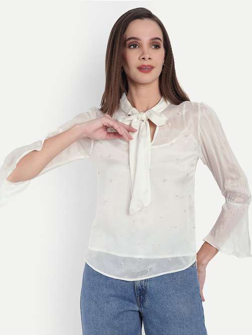 women embellished bell sleeve sheer top - 22143982 -  Standard Image - 0