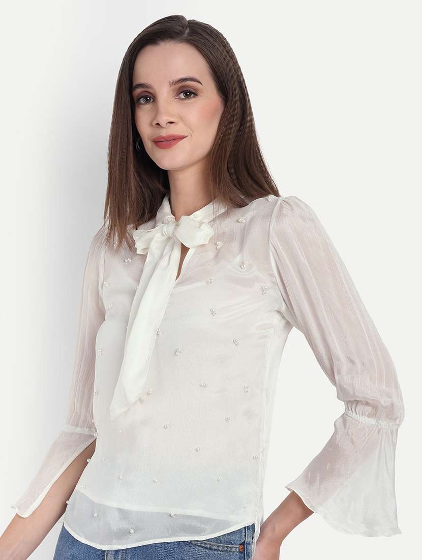 women embellished bell sleeve sheer top - 22143982 - Standard Image - 1