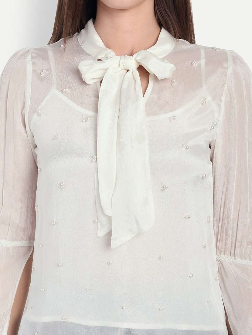 women embellished bell sleeve sheer top - 22143982 - Standard Image - 4