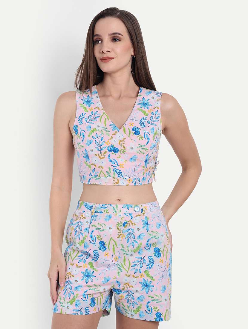 women printed sleeveless crop top