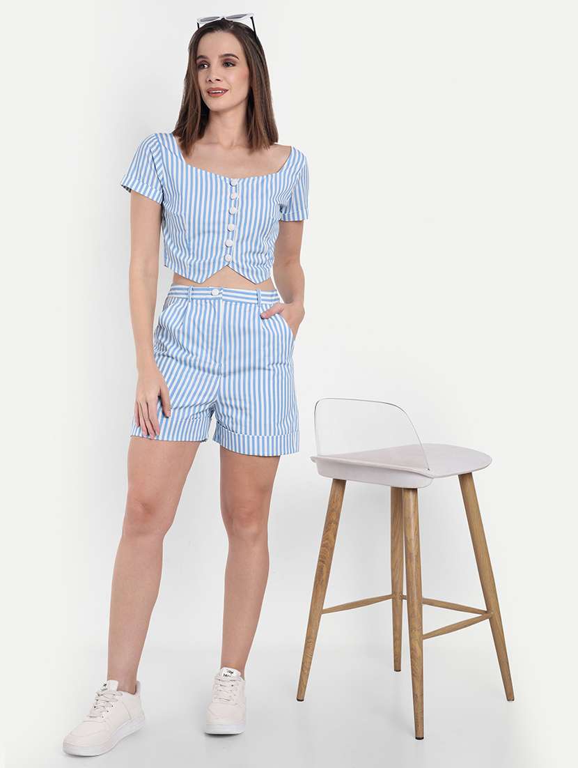 women striped puff sleeve crop top - 22143984 - Standard Image - 4