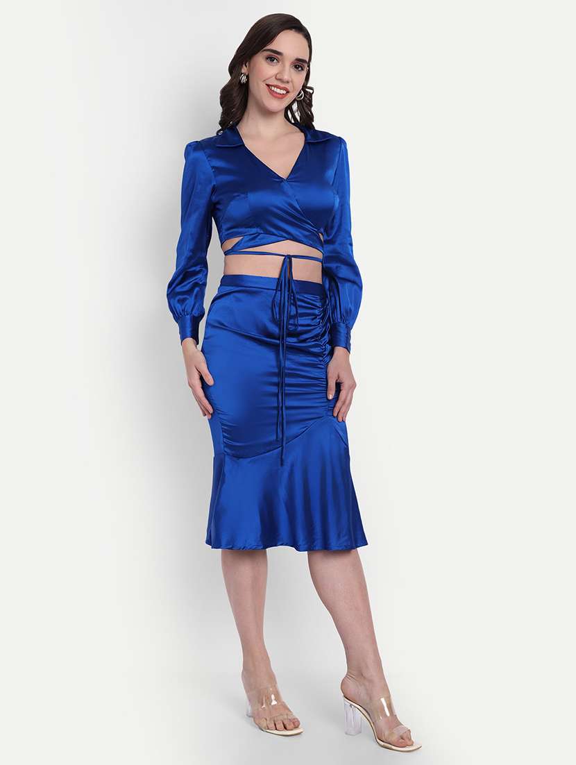 women solid puff sleeve crop wrap top - 22143985 - Standard Image - 1