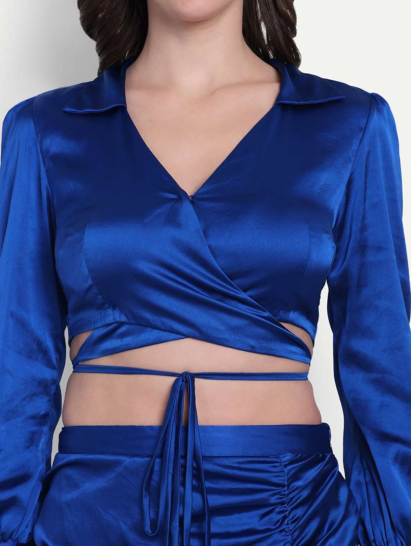 women solid puff sleeve crop wrap top - 22143985 - Standard Image - 4