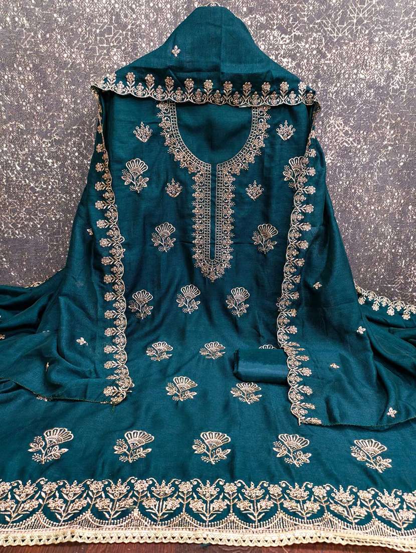 women solid with work embroidered unstitched suit set - 22143997 -  Standard Image - 1