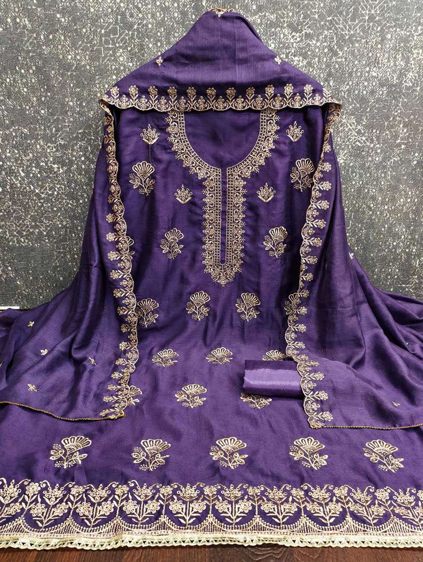 women solid with work embroidered unstitched suit set - 22143998 -  Standard Image - 1