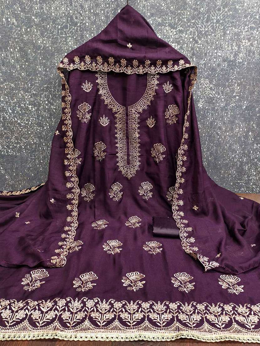 women solid with work embroidered unstitched suit set - 22143999 -  Standard Image - 1