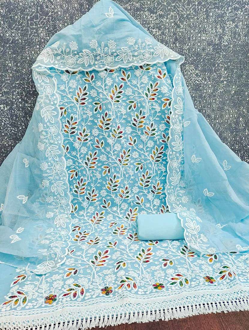 women solid with work embroidered unstitched suit set - 22144022 - Standard Image - 1