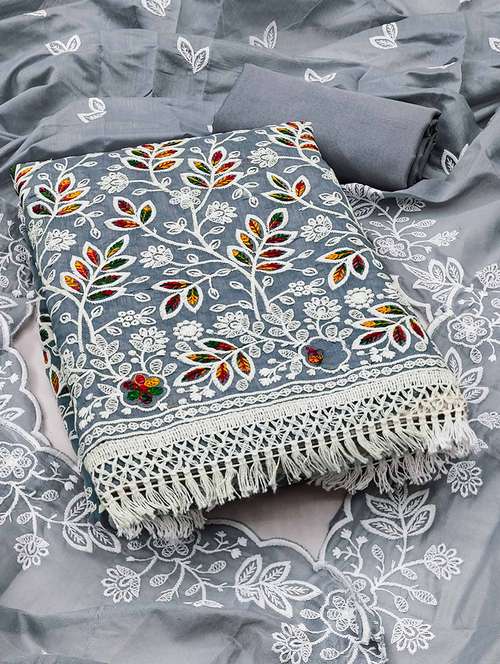 women solid with work embroidered unstitched suit set - 22144023 - Standard Image - 0
