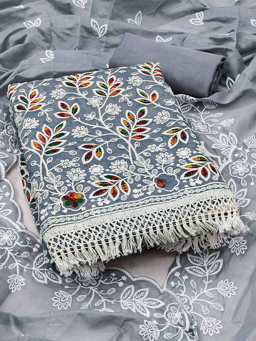 women solid with work embroidered unstitched suit set - 22144023 - Zoom Image - 0