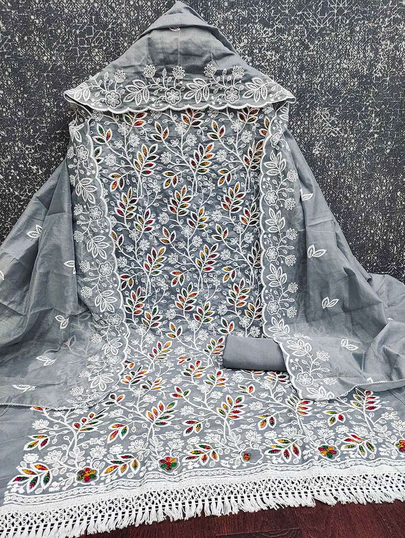 women solid with work embroidered unstitched suit set - 22144023 - Standard Image - 1