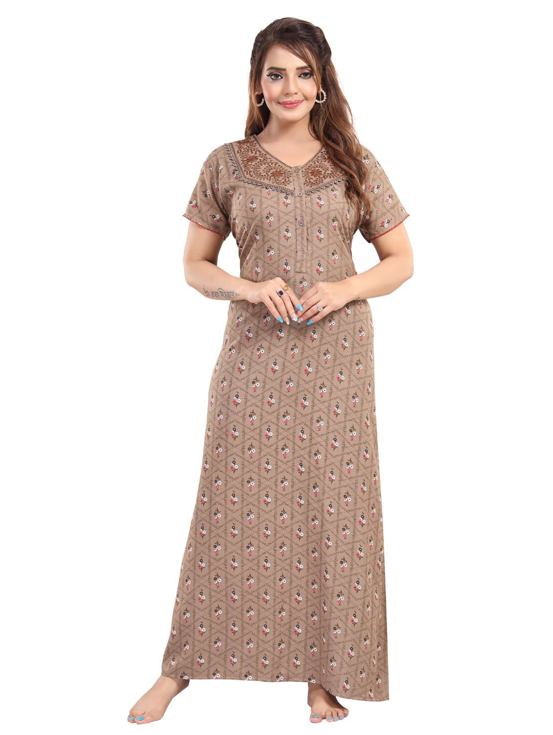 women printed short sleeve nighty - 22144612 -  Standard Image - 1