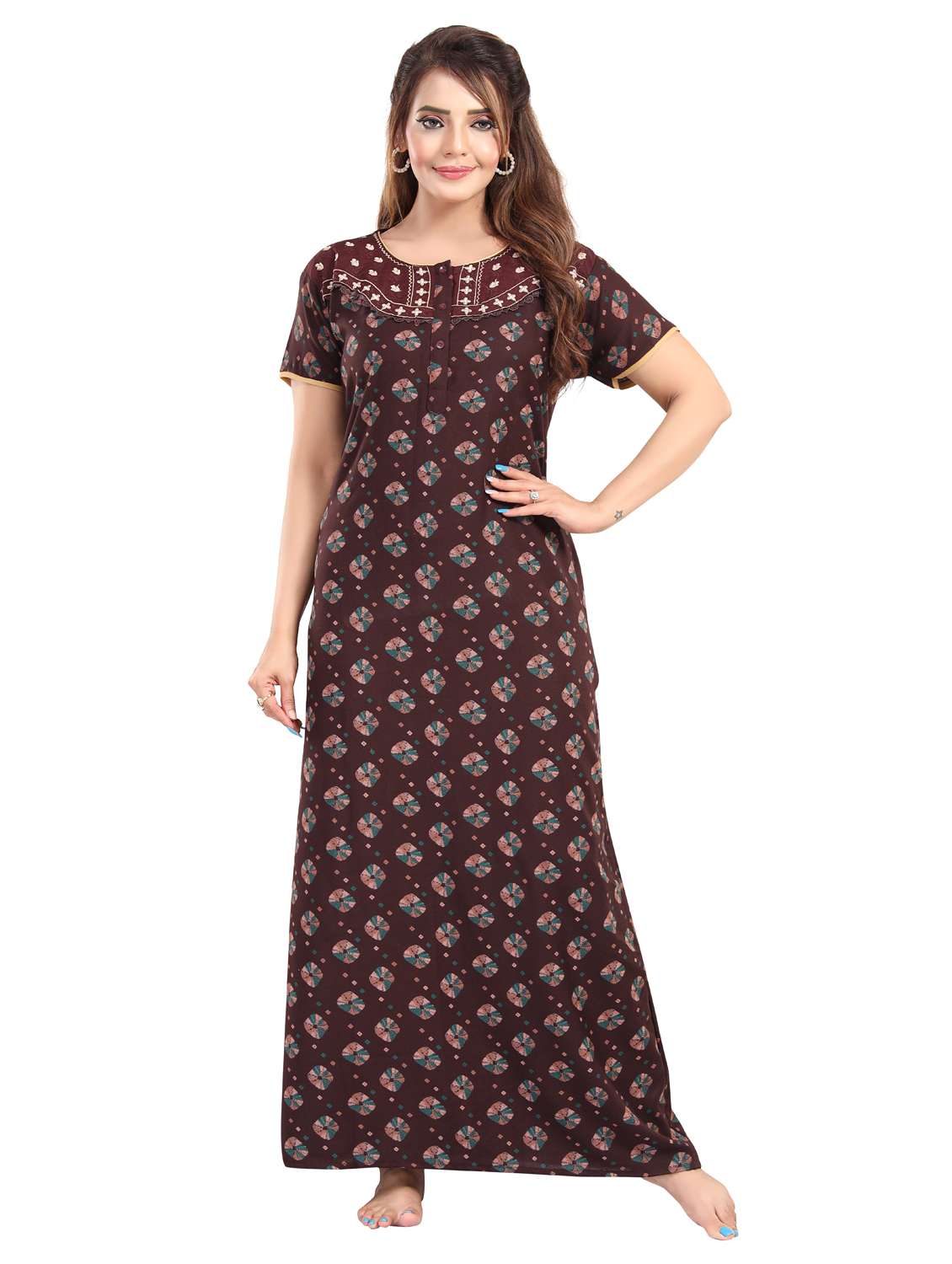 women printed short sleeve nighty - 22144615 -  Standard Image - 1