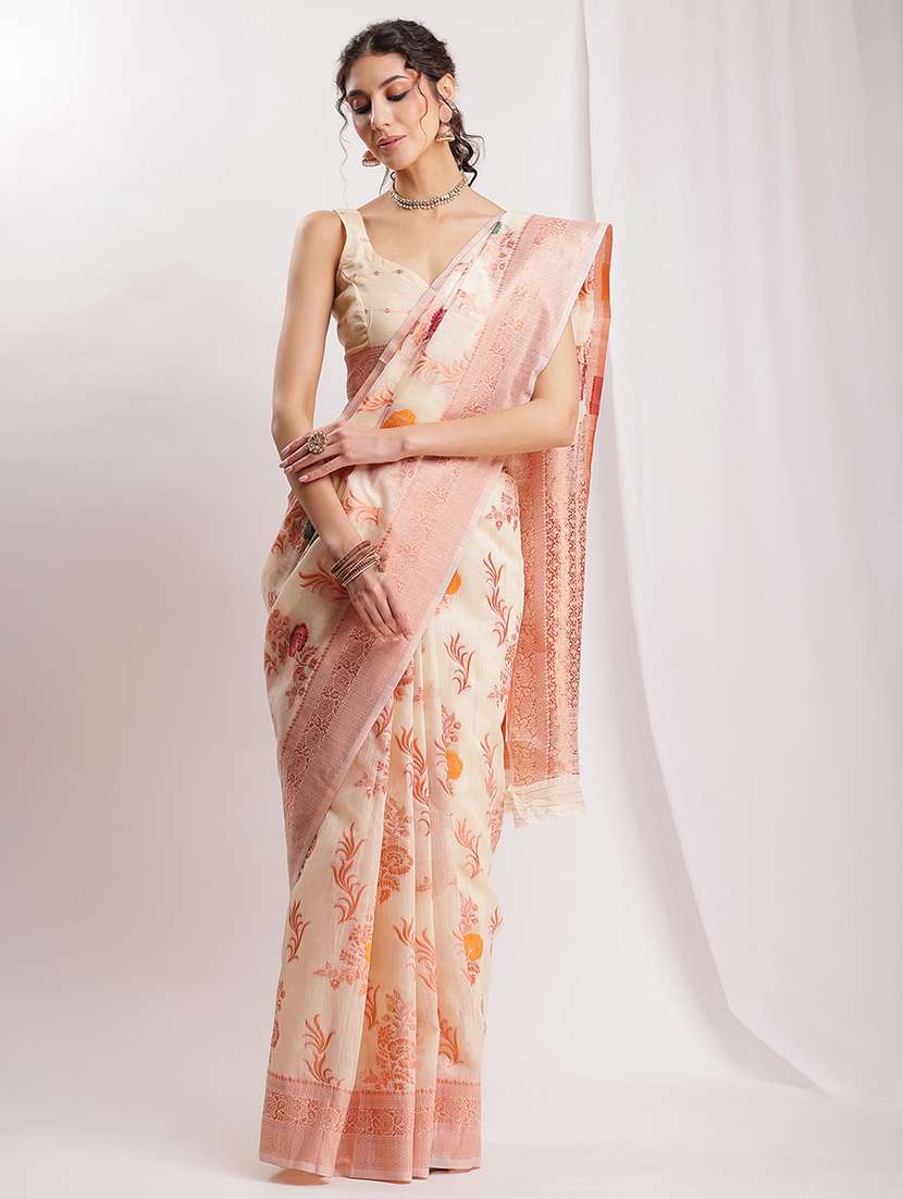 women floral bordered saree with blouse - 22144623 -  Standard Image - 1