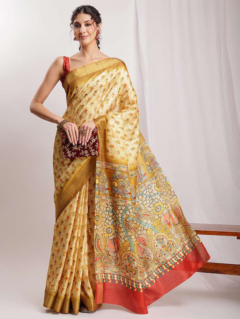 women kalamkari printed saree with blouse