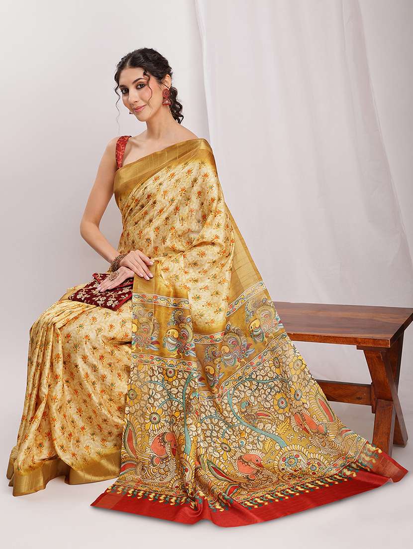 women kalamkari printed saree with blouse - 22144648 -  Standard Image - 1