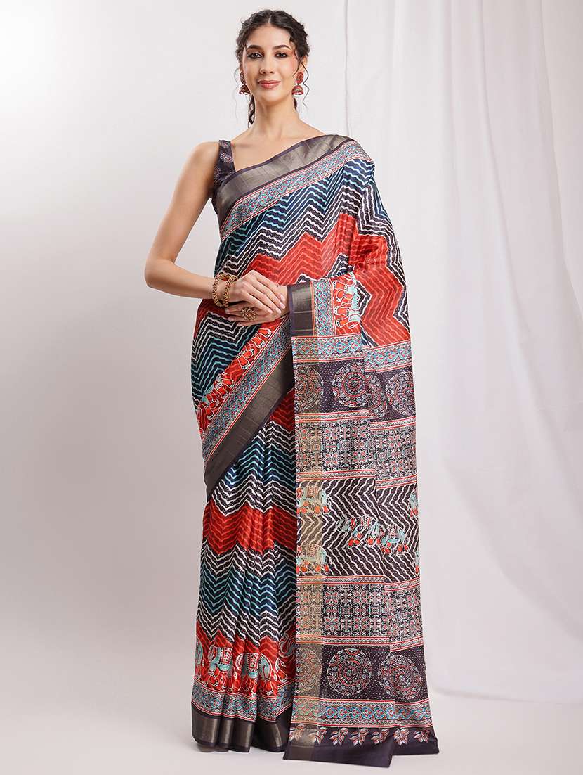 women printed casual wear saree with blouse
