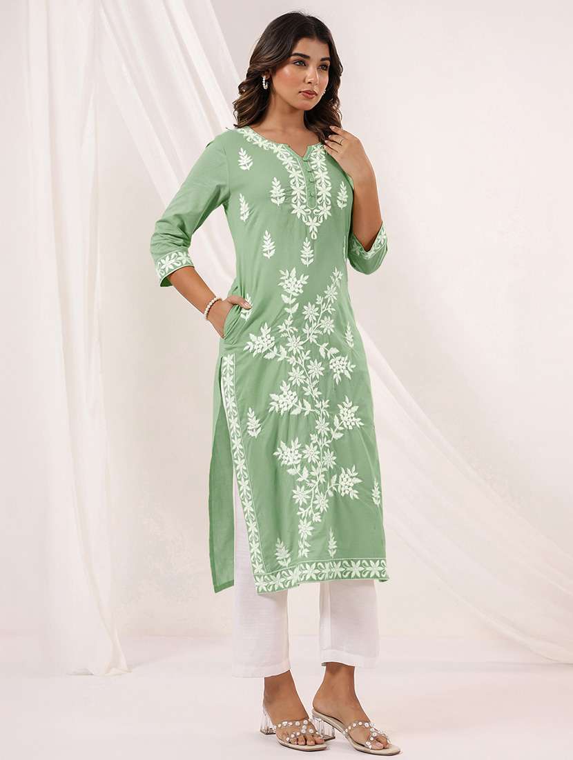 women embroidered three quarter sleeve straight kurta - 22144659 - Standard Image - 1