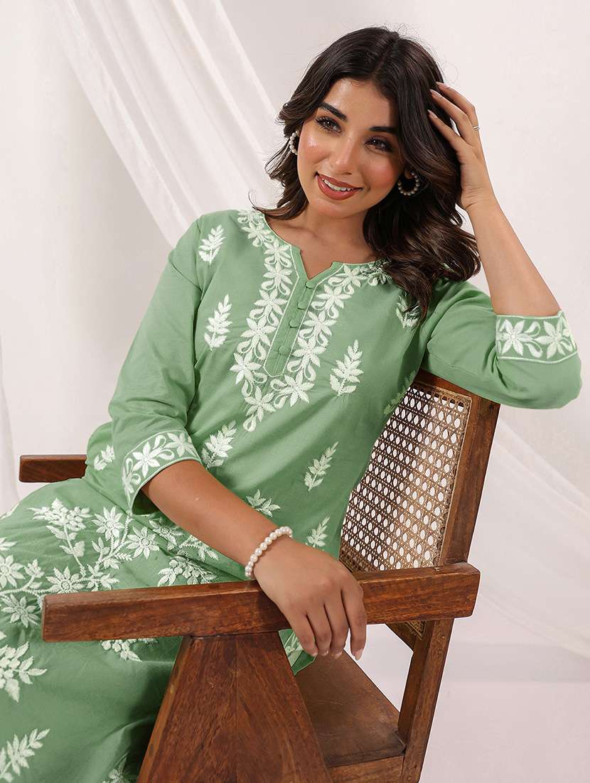 women embroidered three quarter sleeve straight kurta - 22144659 - Standard Image - 4