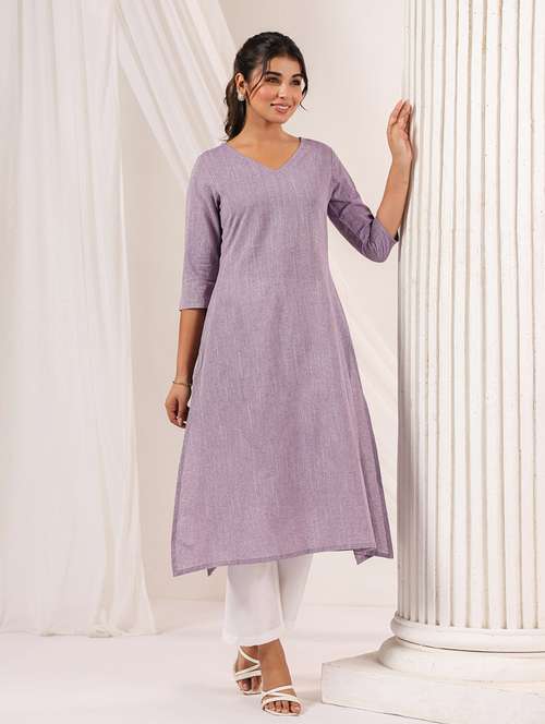 women solid three quarter sleeve a-line kurta - 22144667 -  Standard Image - 0