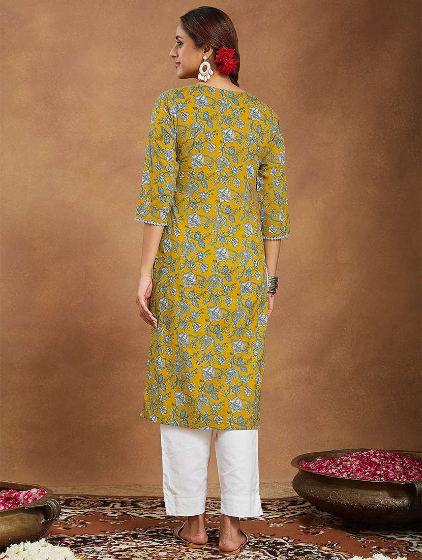 women floral three quarter sleeve straight kurta - 22144668 -  Standard Image - 4