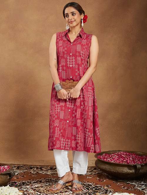 women printed sleeveless a-line kurta - 22144679 - Standard Image - 0