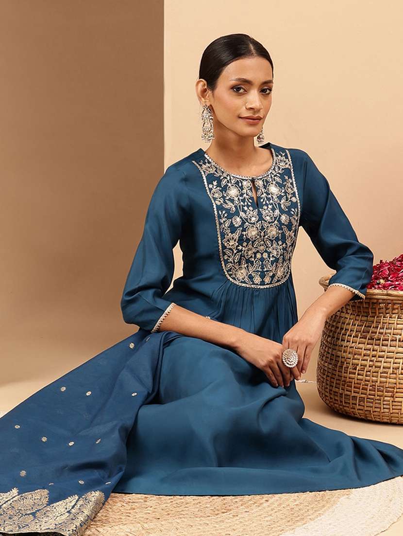 women embroidered three quarter sleeve kurta pant with dupatta set - 22144814 -  Standard Image - 1