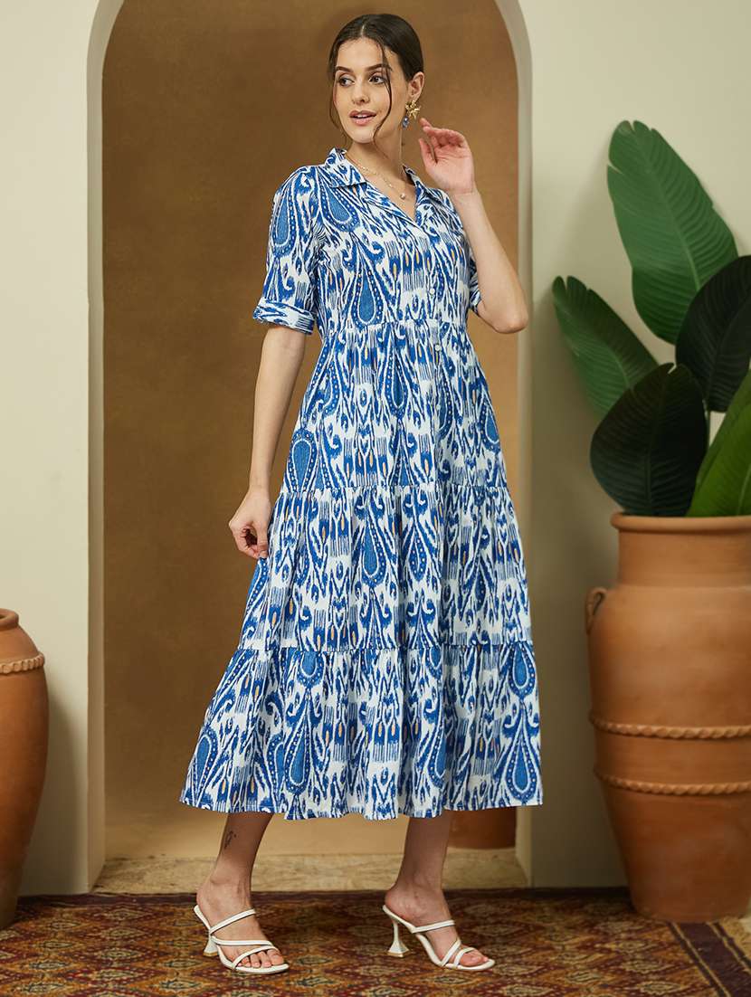 women ikat printed elbow length tiered dress - 22144872 -  Standard Image - 4