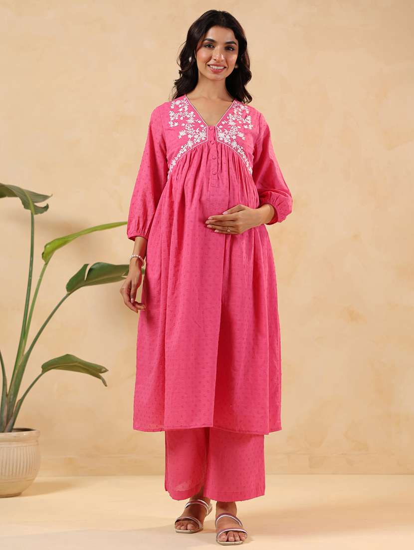 women embroidered puff sleeve kurta palazzo set - 22144881 - Standard Image - 1
