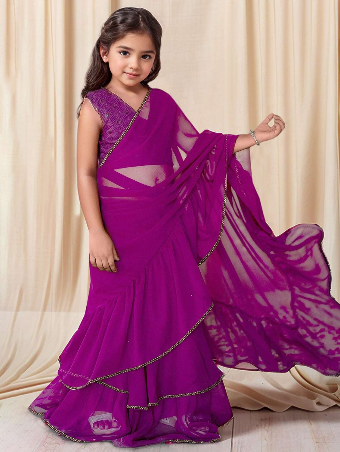 girls printed pre draped lehenga and choli with dupatta - 22144889 - Standard Image - 1