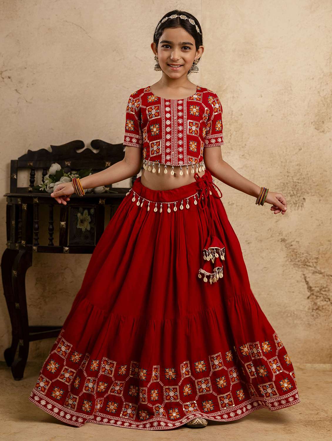 girls embroidered lehenga and choli set - 22144892 -  Standard Image - 1