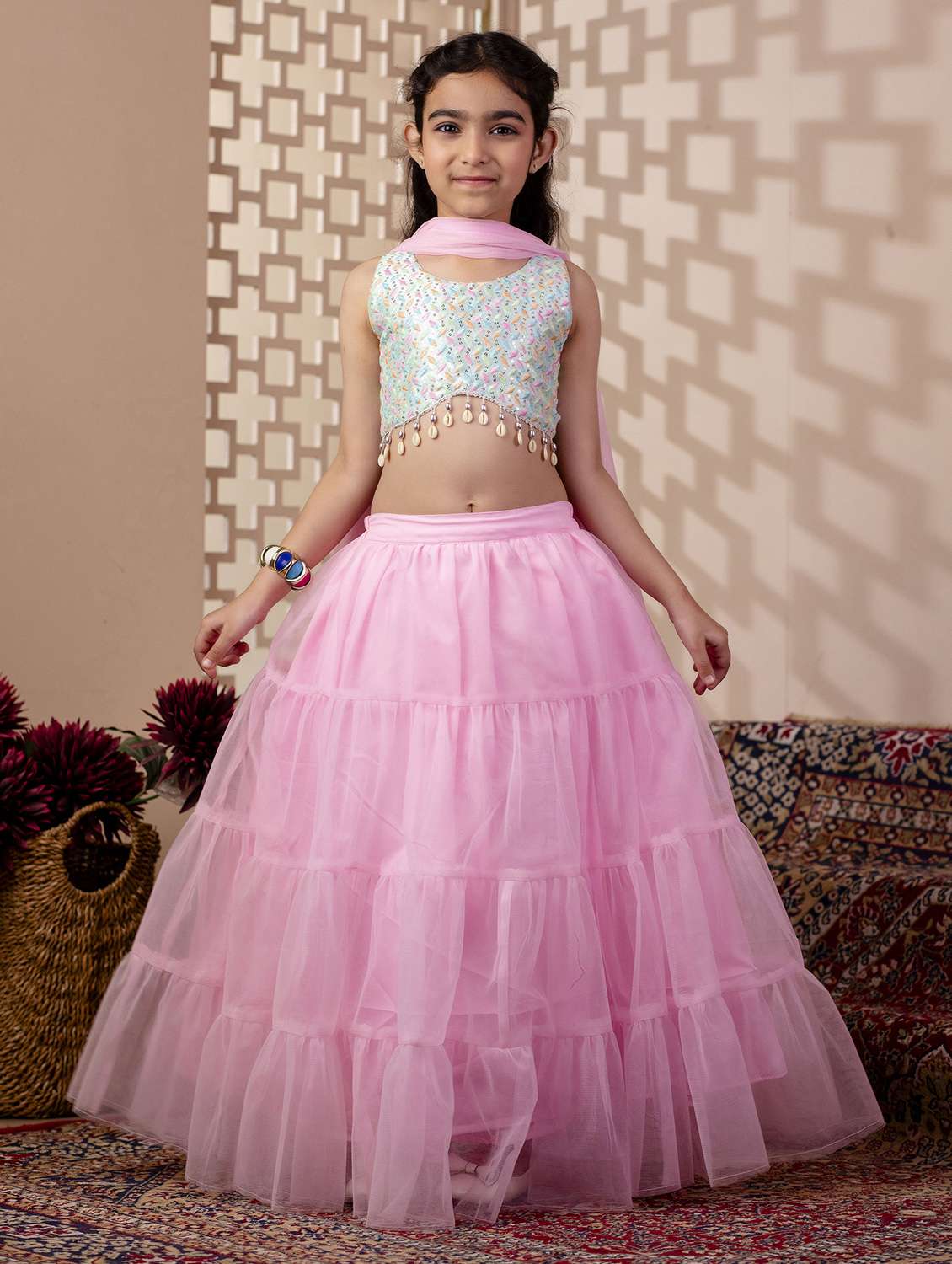 girls embroidered lehenga and choli with dupatta
