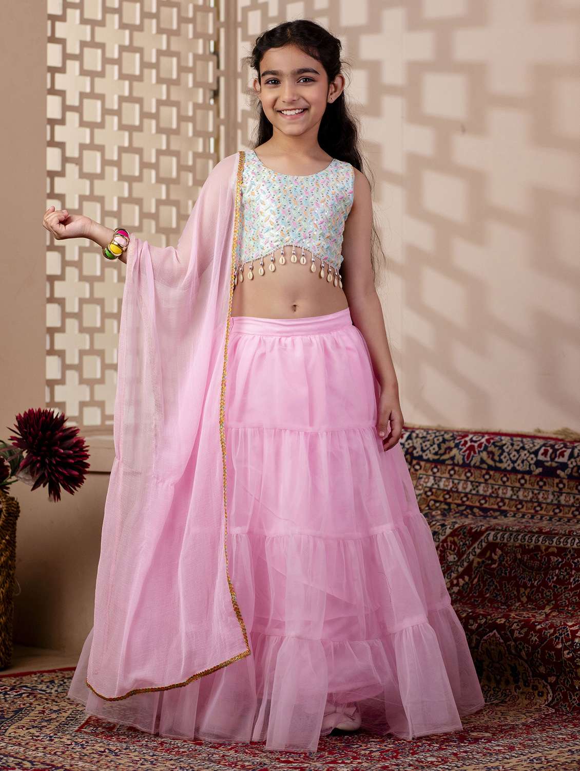 girls embroidered lehenga and choli with dupatta - 22144895 -  Standard Image - 1