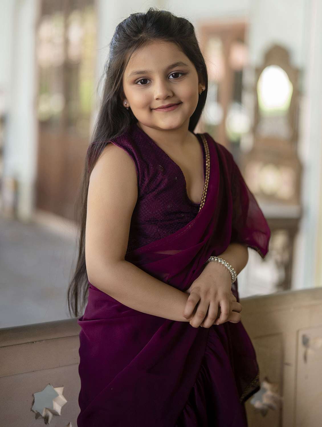 girls solid pre draped ruffled saree - 22144898 -  Standard Image - 4