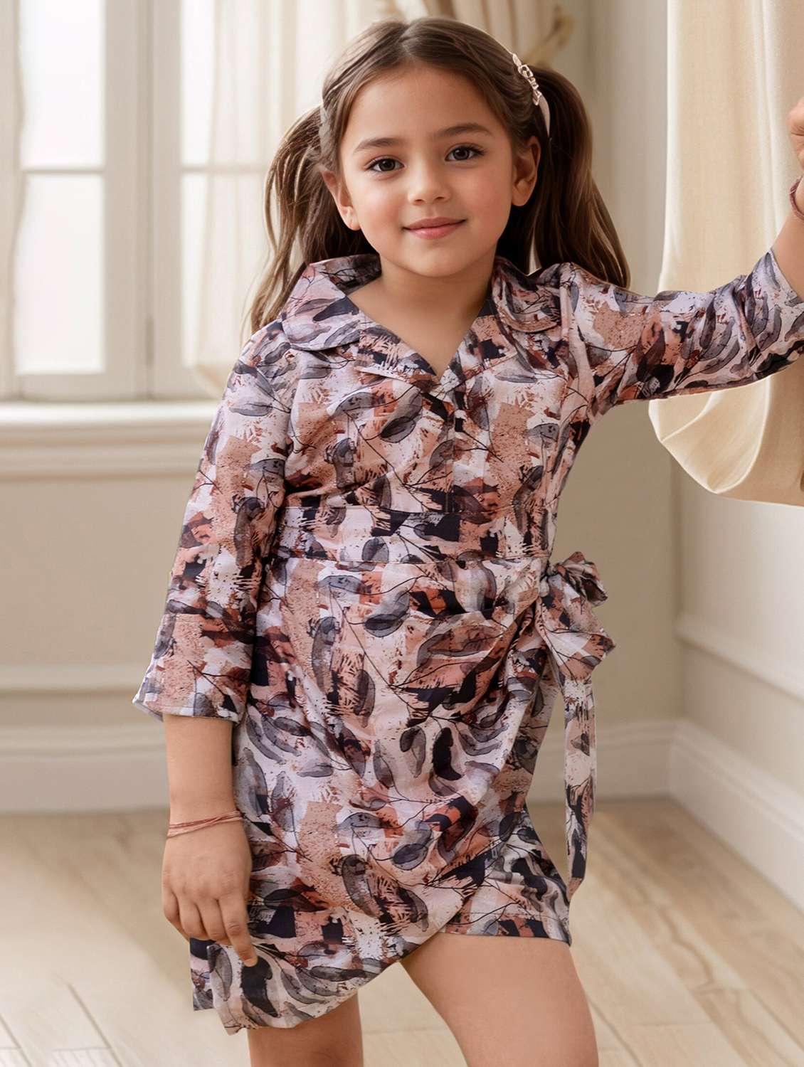 girl printed collared mock wrap dress - 22144918 -  Standard Image - 1
