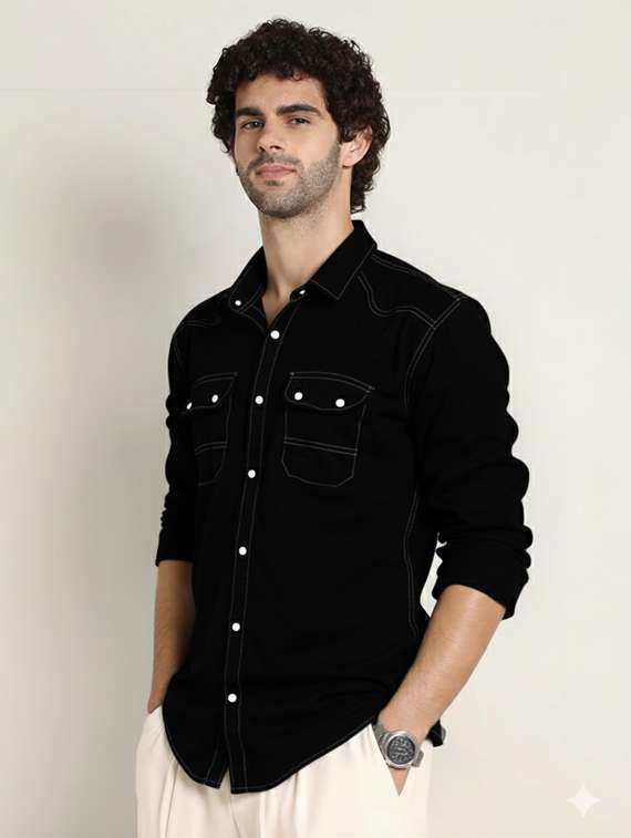 men solid long sleeve regualr fit casual shirt - 22145005 - Standard Image - 1