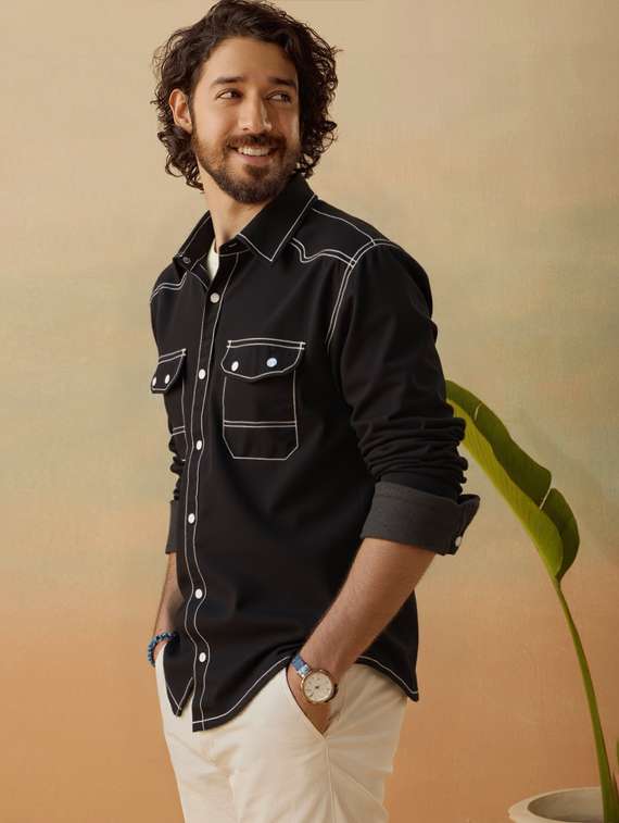 men solid long sleeve regualr fit casual shirt - 22145008 -  Standard Image - 1