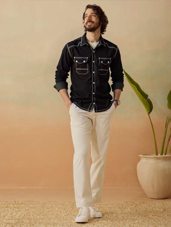 men solid long sleeve regualr fit casual shirt - 22145008 -  Standard Image - 4