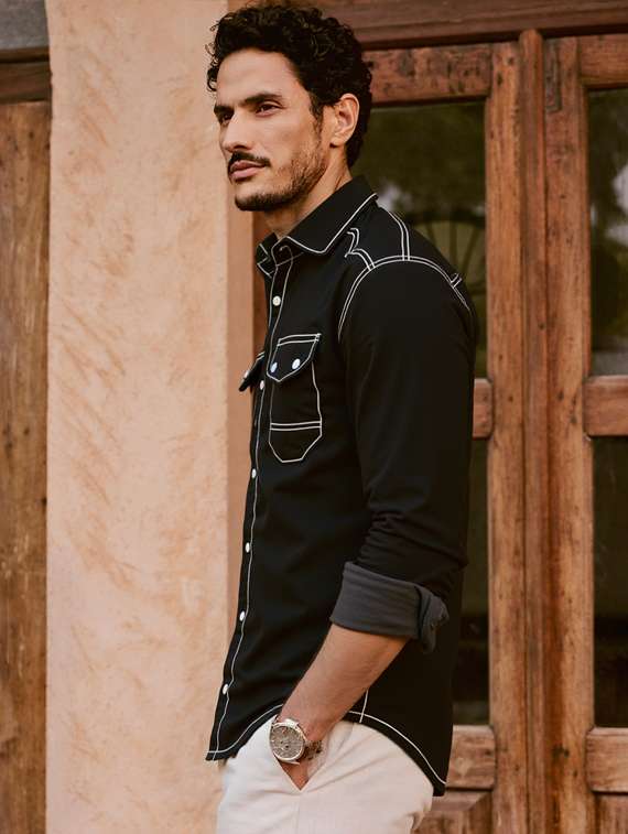 men solid long sleeve regualr fit casual shirt - 22145009 - Standard Image - 1