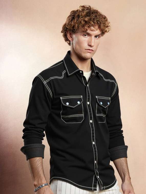 men solid long sleeve regualr fit casual shirt - 22145011 - Standard Image - 1