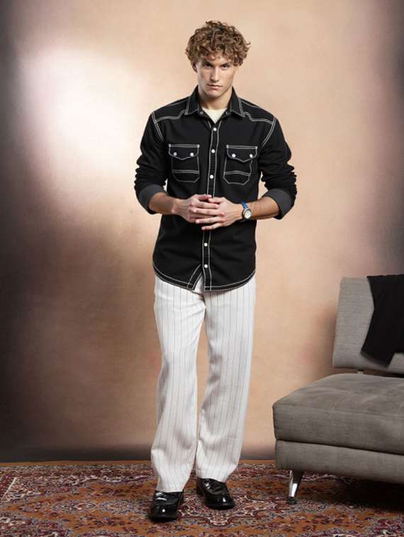 men solid long sleeve regualr fit casual shirt - 22145011 - Standard Image - 4