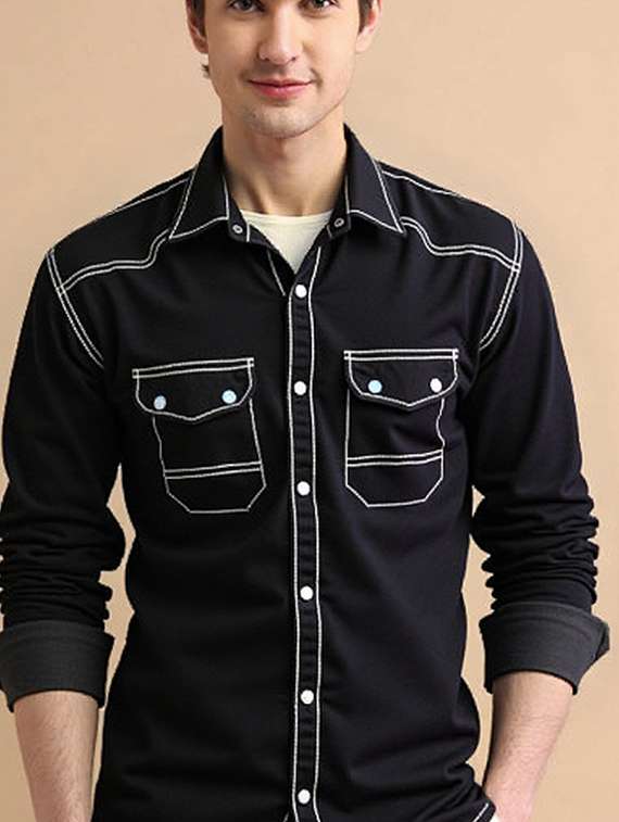 men solid long sleeve regualr fit casual shirt - 22145013 -  Standard Image - 1