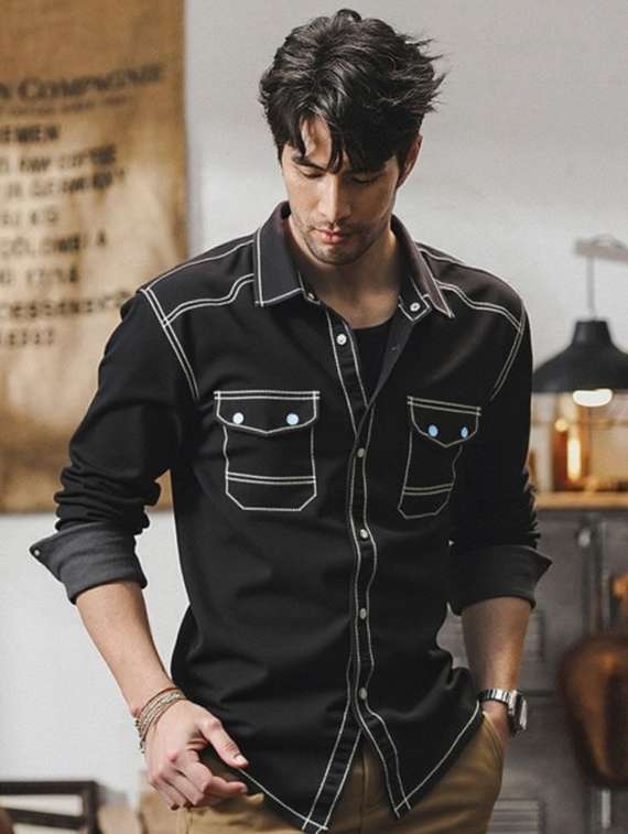 men solid long sleeve regualr fit casual shirt - 22145014 - Standard Image - 1