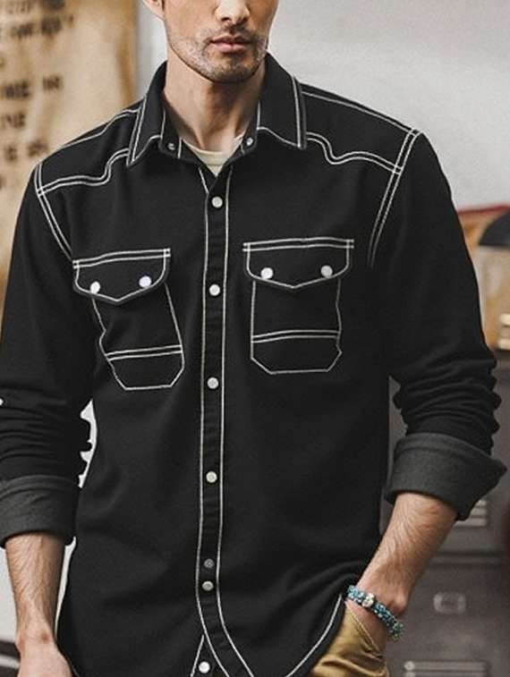 men solid long sleeve regualr fit casual shirt - 22145014 - Standard Image - 4