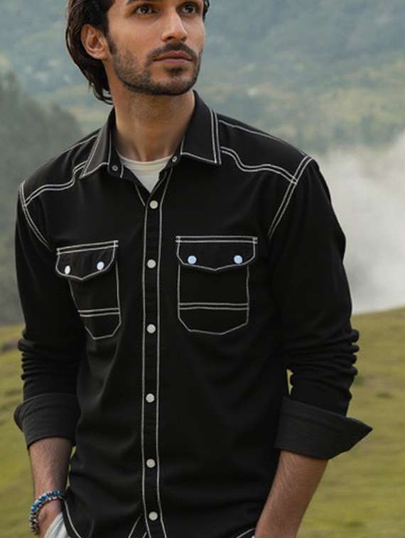 men solid long sleeve regualr fit casual shirt - 22145015 - Standard Image - 1