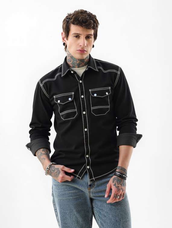 men solid long sleeve regualr fit casual shirt - 22145019 - Standard Image - 1