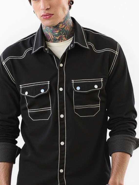 men solid long sleeve regualr fit casual shirt - 22145019 - Standard Image - 4