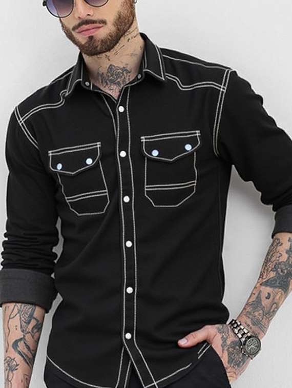 men solid long sleeve regualr fit casual shirt - 22145020 -  Standard Image - 1