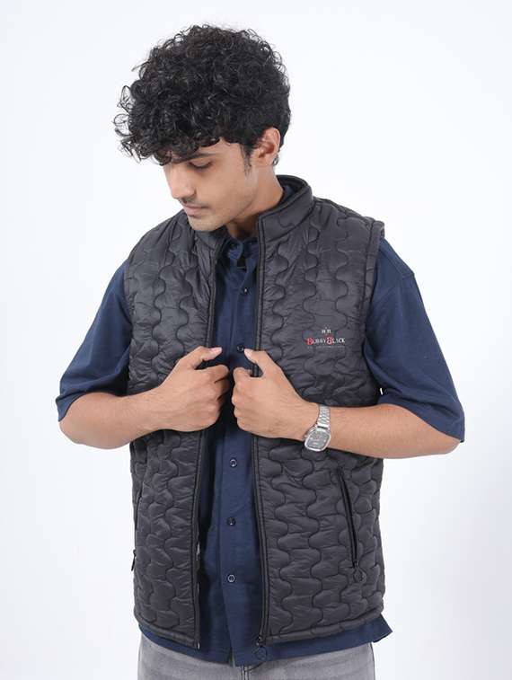 men solid sleeveless puffer jacket - 22145055 -  Standard Image - 1