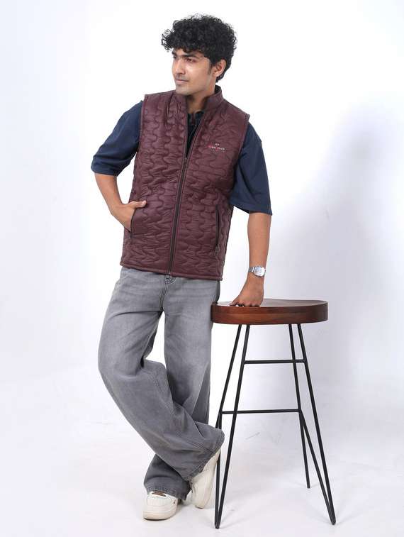 men solid sleeveless puffer jacket - 22145062 -  Standard Image - 1