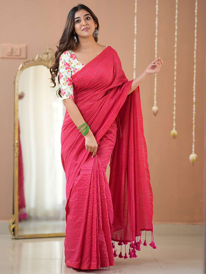 women striped handloom saree with blouse - 22145065 -  Standard Image - 1